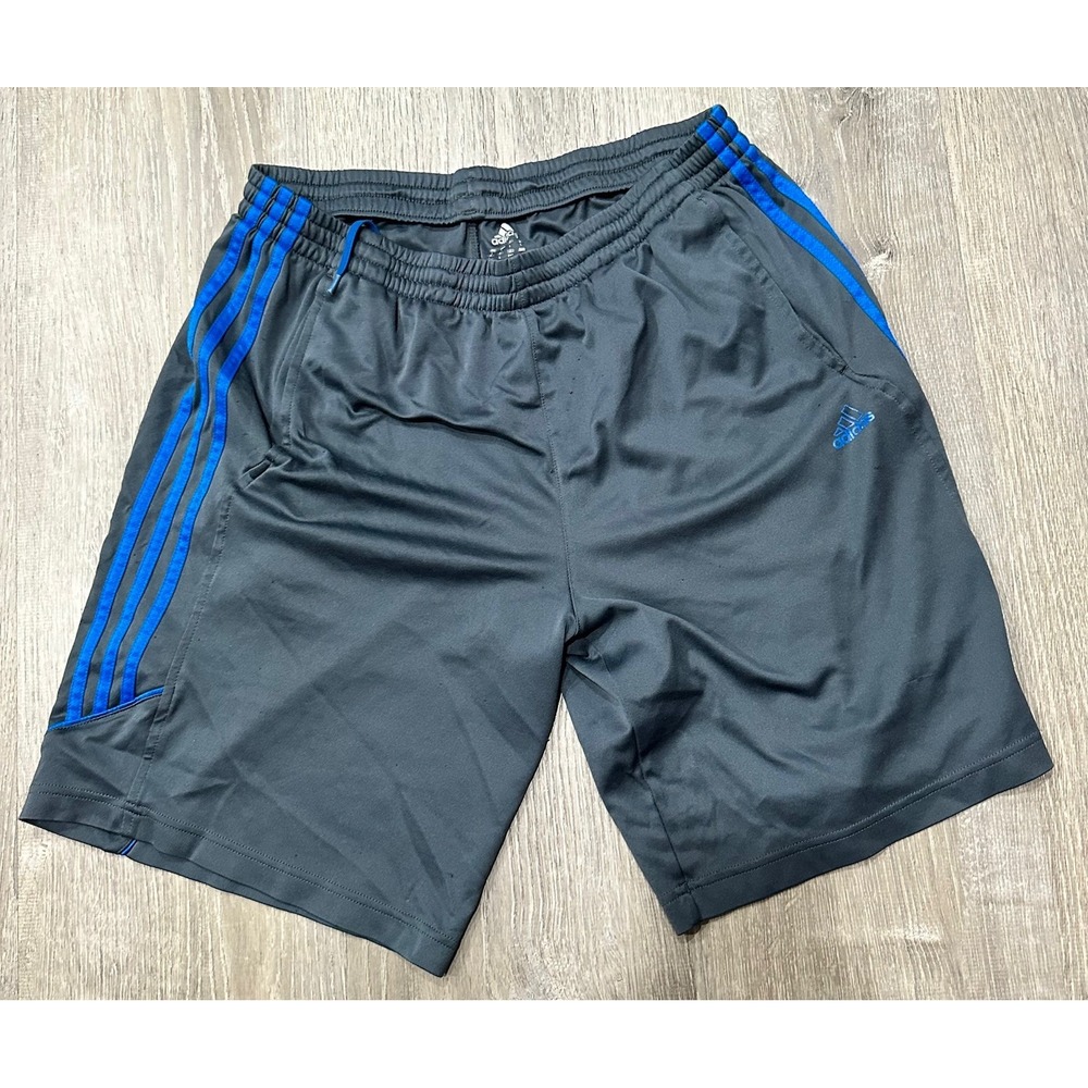 Adidas Shorts Men's Large Athletic Gray Blue Climalite‎ 3 Stripe Y2K Shorts